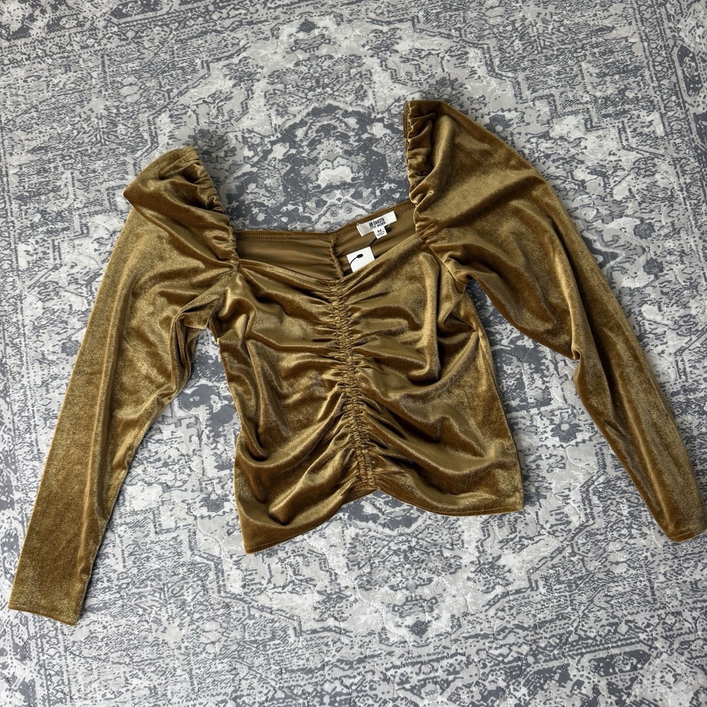 NWT Womens Medium Gold Velvet Ruched Middle Crop Top BB Dakota By Steve Madden
